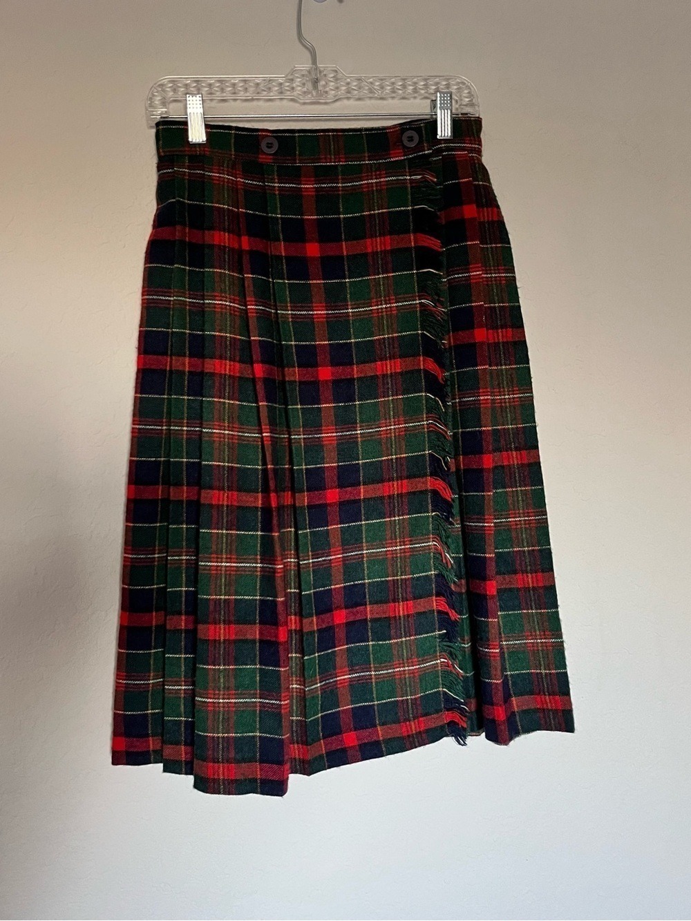 Vintage Wrangler Plaid Wrap Skirt Kilt Style Fringe USA Made Size 13 Scotland